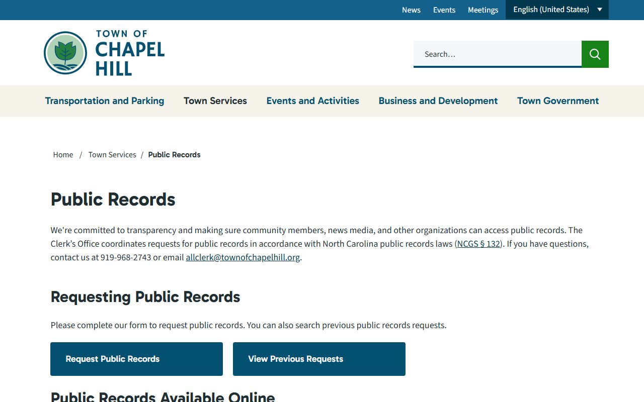 Chapel Hill felony records public records page
