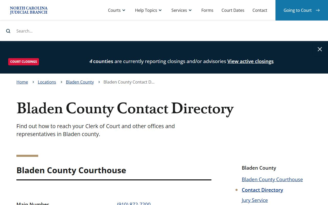 Bladen County felony records contact directory