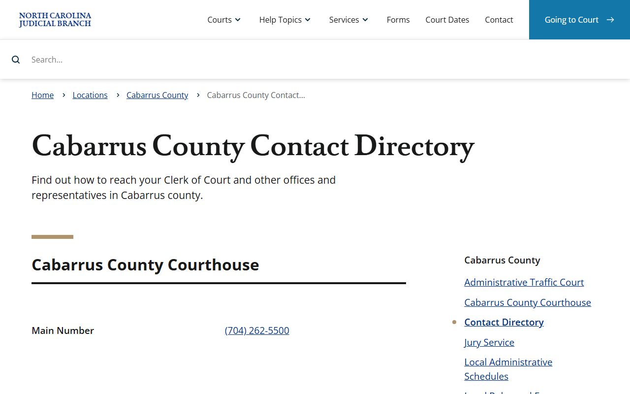 Cabarrus County felony records contact directory