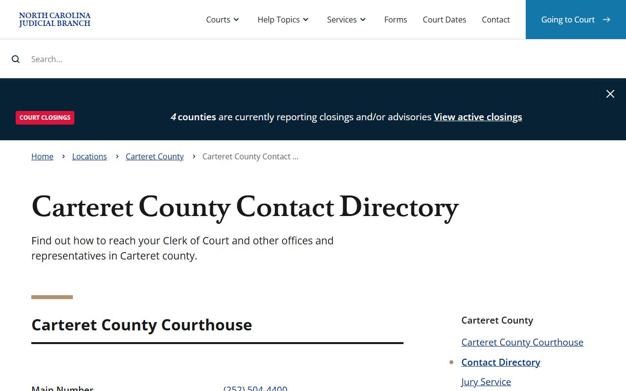 Carteret County felony records contact directory