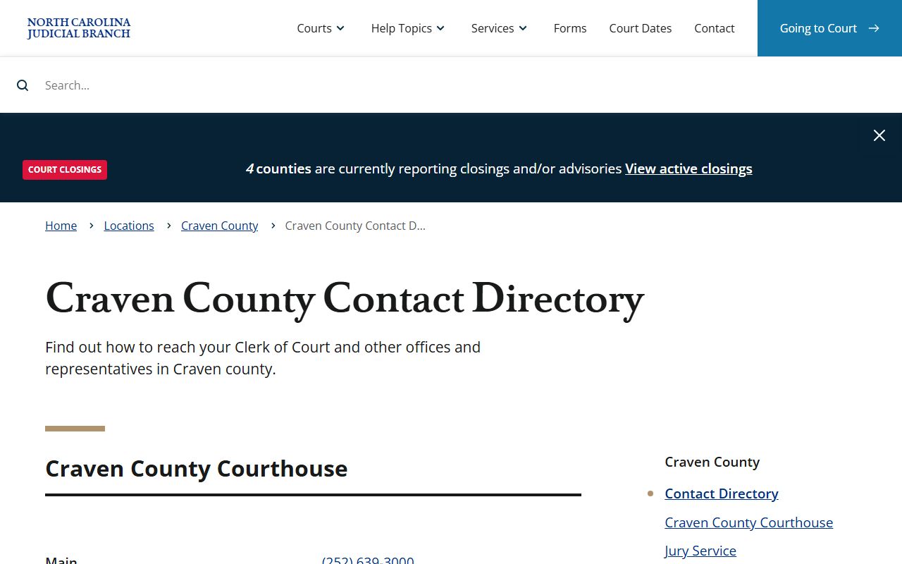 Craven County felony records contact directory