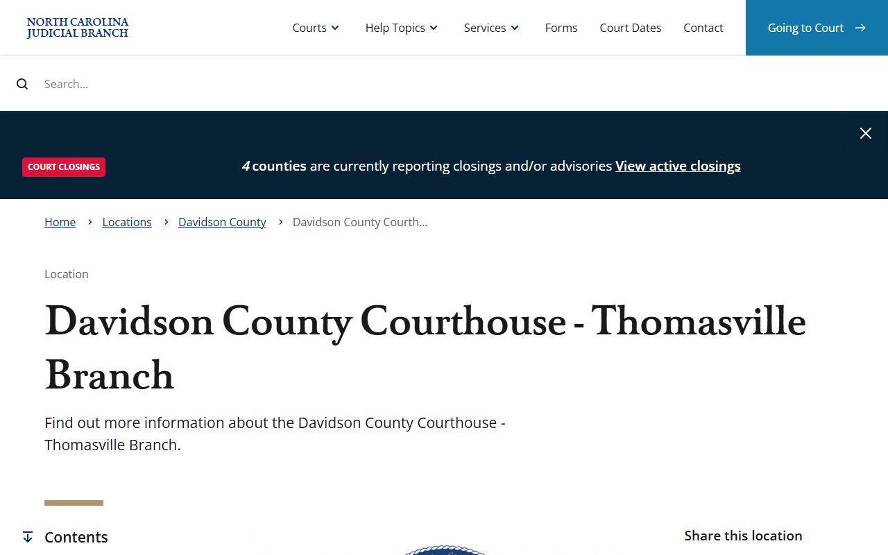 Davidson County felony records Thomasville branch courthouse