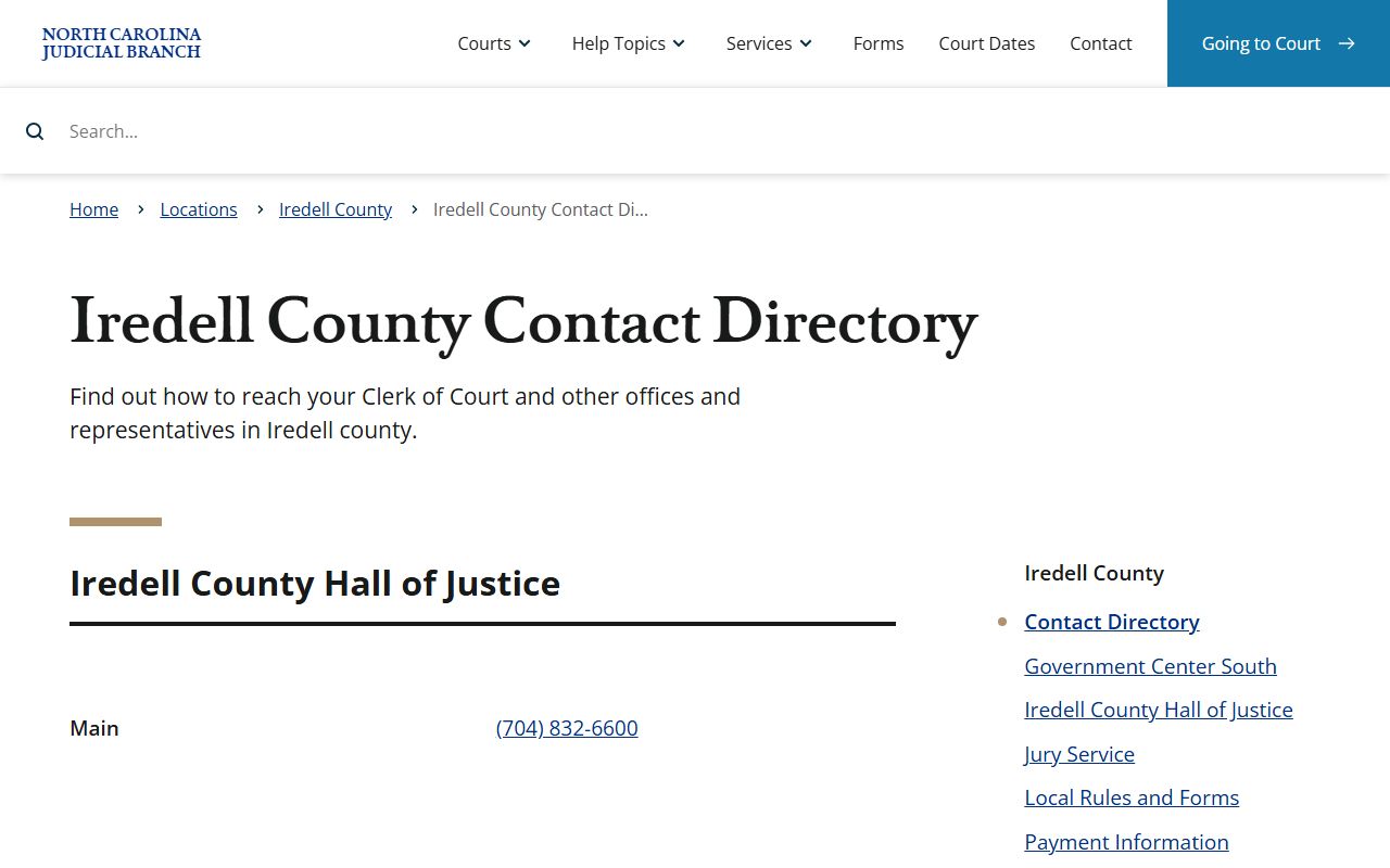 Iredell County contact directory for felony records