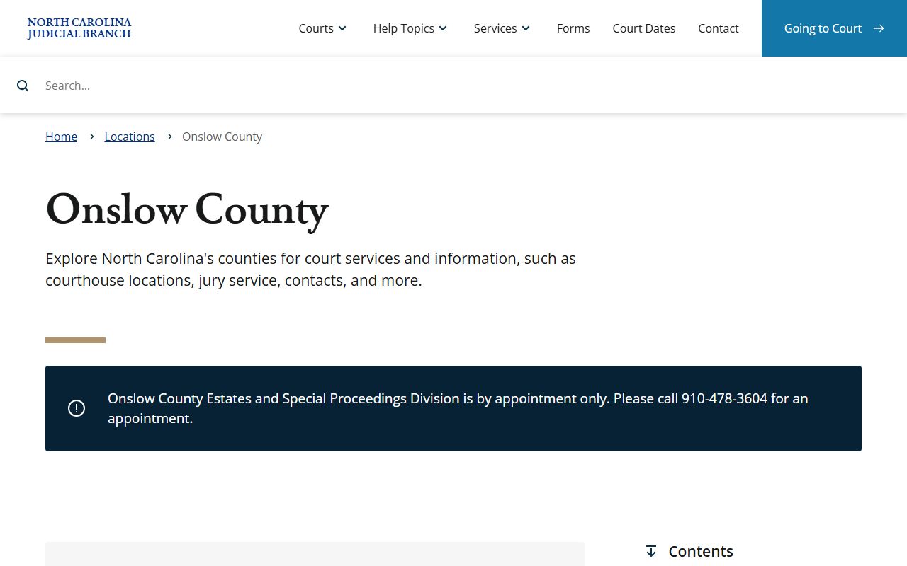 Onslow County courthouse felony records information