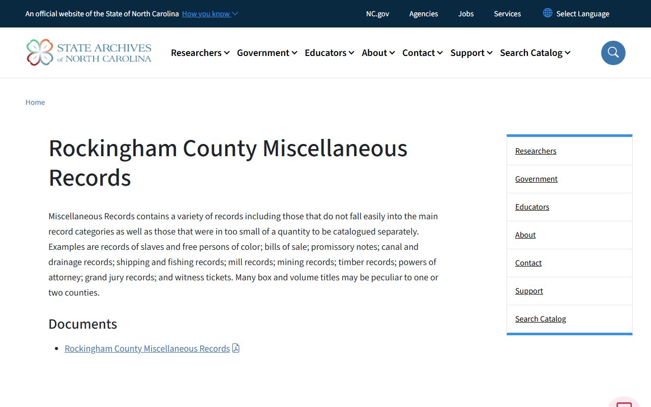 Rockingham County historic felony records at NC Archives