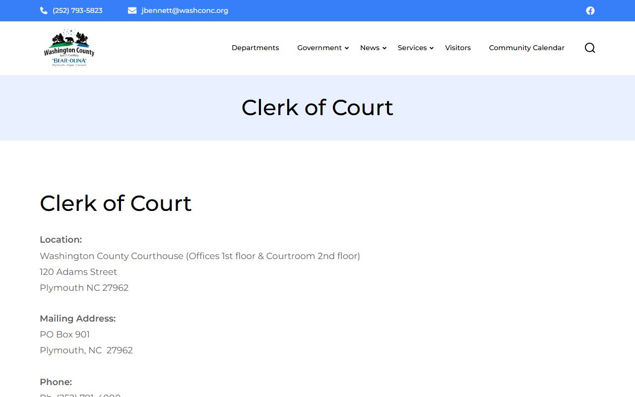 Washington County Clerk of Court felony records page