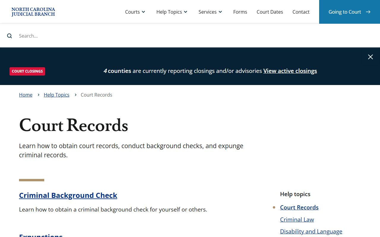 North Carolina Judicial Branch court records portal for felony records